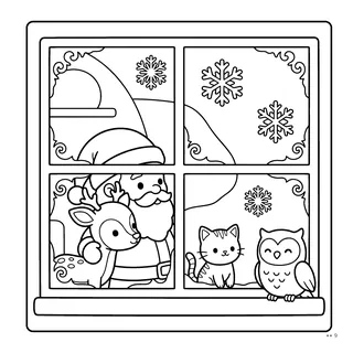 A page from Jolly Fireside Friends: Santa at a frosty window